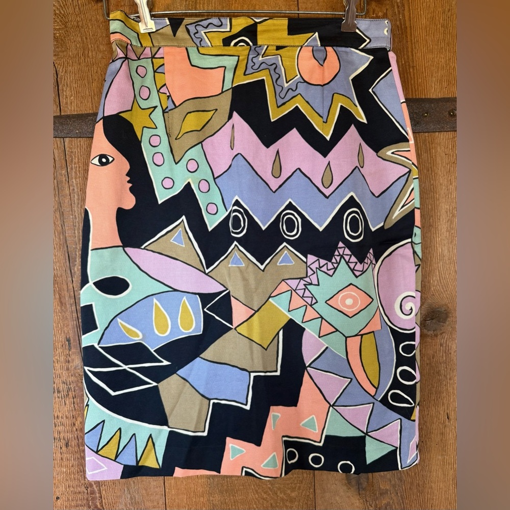 Louis Feraud Germany abstract print pencil skirt size 12 multicolored vintage